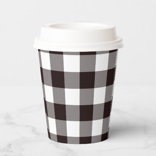 Monogram Rustiek Chic Bruin en Wit Plaid Papieren Bekers (Achterkant)