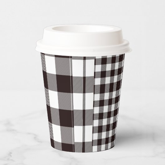 Monogram Rustiek Chic Bruin en Wit Plaid Papieren Bekers (Rechts)