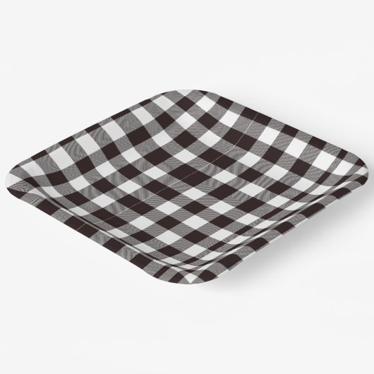 Monogram Rustiek Chic Bruin en Wit Plaid Papieren Bordje (Gebogen)