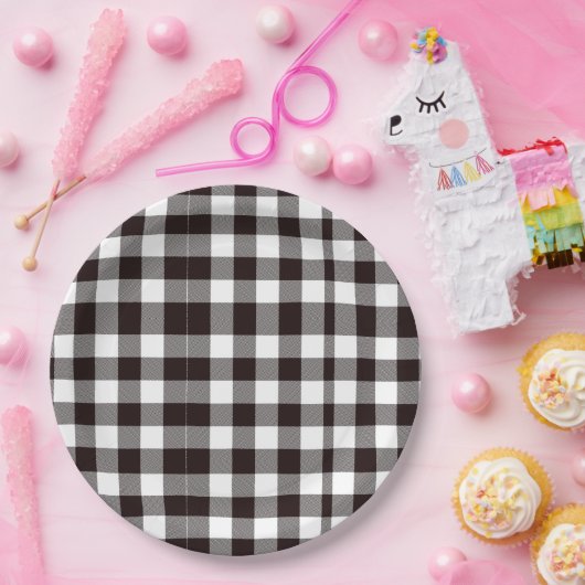 Monogram Rustiek Chic Bruin en Wit Plaid Papieren Bordje (Feest)