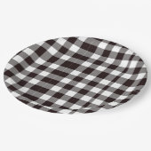 Monogram Rustiek Chic Bruin en Wit Plaid Papieren Bordje (Gekanteld)