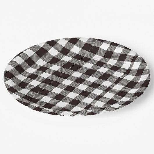 Monogram Rustiek Chic Bruin en Wit Plaid Papieren Bordje (Gekanteld)