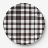 Monogram Rustiek Chic Bruin en Wit Plaid Papieren Bordje (Voorkant)