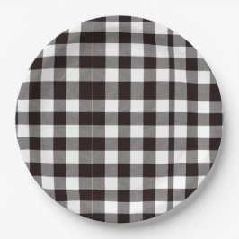 Monogram Rustiek Chic Bruin en Wit Plaid Papieren Bordje