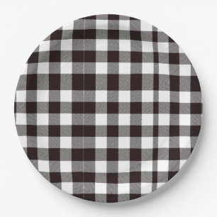 Monogram Rustiek Chic Bruin en Wit Plaid Papieren Bordje