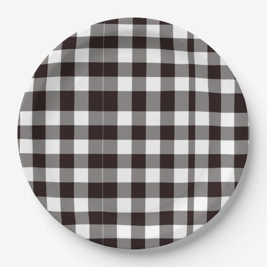 Monogram Rustiek Chic Bruin en Wit Plaid Papieren Bordje (Voorkant)