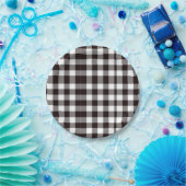 Monogram Rustiek Chic Bruin en Wit Plaid Papieren Bordje (Feest)