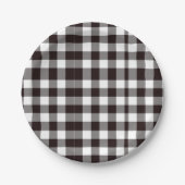 Monogram Rustiek Chic Bruin en Wit Plaid Papieren Bordje (Voorkant)
