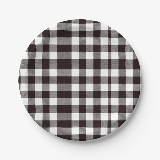 Monogram Rustiek Chic Bruin en Wit Plaid Papieren Bordje (Voorkant)