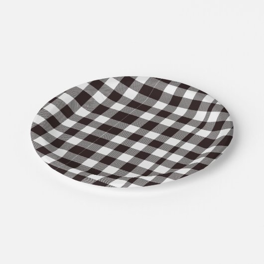 Monogram Rustiek Chic Bruin en Wit Plaid Papieren Bordje (Gekanteld)