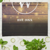 Monogram rustiek hout panelen Script Theedoek (Gevouwen)