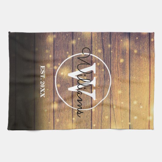 Monogram rustiek hout panelen Script Theedoek (Horizontaal)