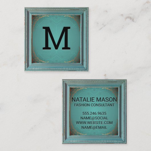 Monogram | Rustiek Lijst Goud Decoratieve Mandala Vierkante Visitekaartje (Voorkant / Achterkant)