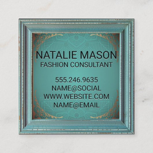 Monogram | Rustiek Lijst Goud Decoratieve Mandala Vierkante Visitekaartje (Achterkant)