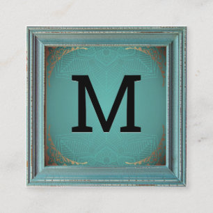 Monogram   Rustiek Lijst Goud Decoratieve Mandala Vierkante Visitekaartje
