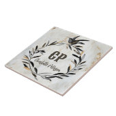 Monogram Rustiek Wit Marmeren Vogel Krans Maatwerk Tegeltje (Zijkant)