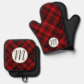 Monogram Rustieke Buffel Plaid Kerstmis Ovenwant & Pannenlap Set (Voorkant / Achterkant)