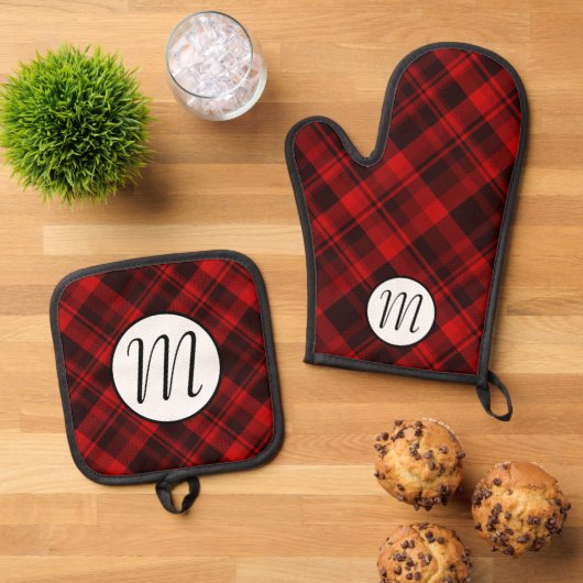 Monogram Rustieke Buffel Plaid Kerstmis Ovenwant & Pannenlap Set (Top down)