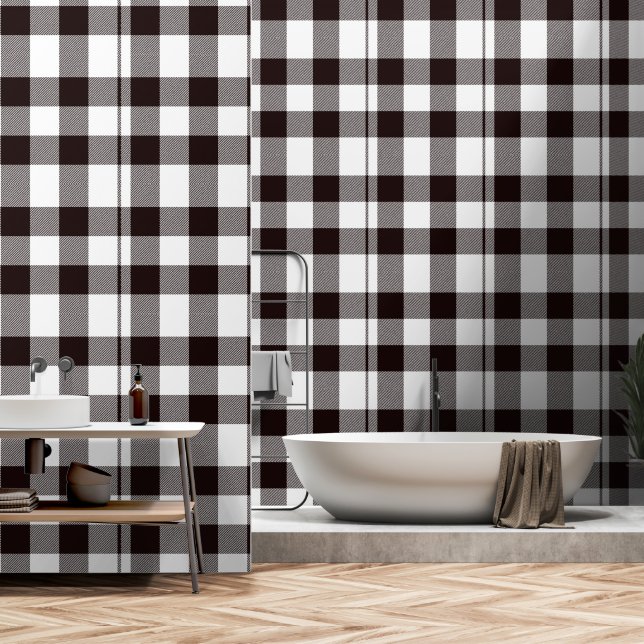 Monogram rustieke chique plaid behang (Badkamer)