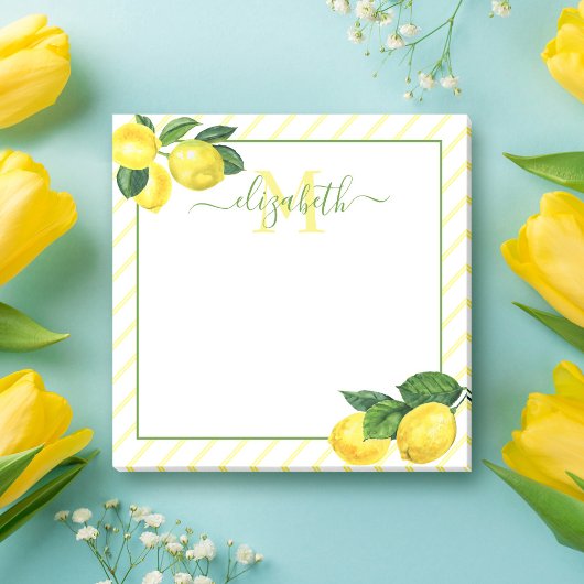 Monogram rustieke citroenen waterverf, landstrepen post-it® notes