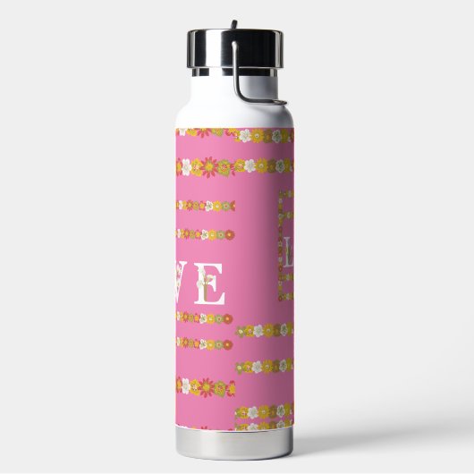 Monogram rustieke Daisy bloemenliefde roze Waterfles (Links)