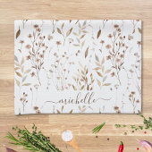 Monogram Rustieke Elegante Bruine Wildflowers Blad Theedoek