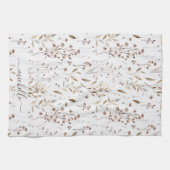 Monogram Rustieke Elegante Bruine Wildflowers Blad Theedoek (Horizontaal)