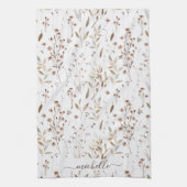 Monogram Rustieke Elegante Bruine Wildflowers Blad Theedoek (Verticaal)