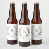 Monogram Rustieke Groene Bladwijnstok Met Liefde T Bier Etiket (Flessen)