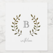 Monogram Rustieke Groene Bladwijnstok Met Liefde T Wijn Etiket (Enkel label)