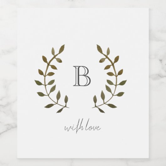 Monogram Rustieke Groene Bladwijnstok Met Liefde T Wijn Etiket (Enkel label)