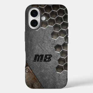 Monogram rustieke grunge mannelijk gepersonaliseer iPhone 16 hoesje