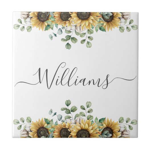 Monogram rustieke herfst zonnebloem tegeltje (Voorkant)