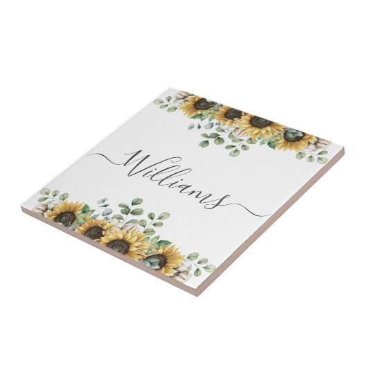 Monogram rustieke herfst zonnebloem tegeltje (Zijkant)