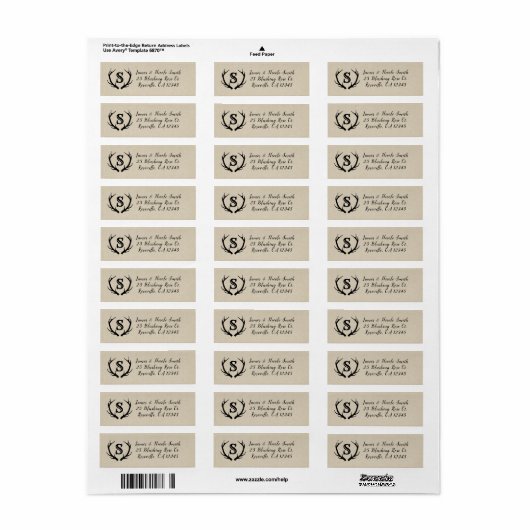 Monogram rustieke herten gewei gepersonaliseerde b etiket (Full Sheet)