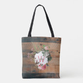 Monogram rustieke houten bloemen tote bag (Achterkant)