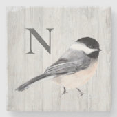 Monogram Rustieke Houtnerf Waterverf Vogel Stenen Onderzetter (Voorkant)