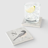 Monogram Rustieke Houtstructuur Waterverf Vogel Stenen Onderzetter (Zijkant)