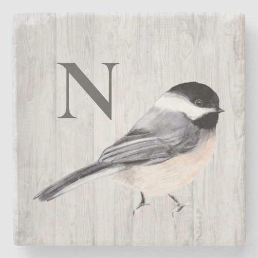 Monogram Rustieke Houtstructuur Waterverf Vogel Stenen Onderzetter (Voorkant)