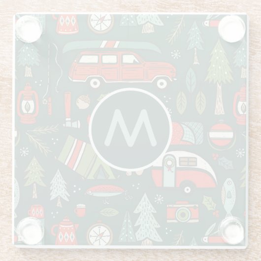 Monogram rustieke kerstcamping glazen onderzetter (Achterkant)