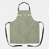 Monogram rustieke madeliefjes op Sage Green Schort (Voorkant)