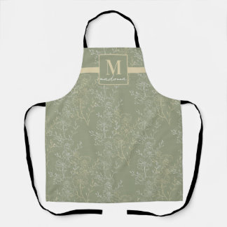 Monogram rustieke madeliefjes op Sage Green Schort