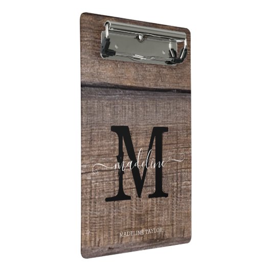 Monogram rustieke scriptnaam Professional Mini Klembord (Schuin)