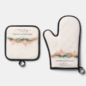 Monogram rustieke Waterverf bergen Ovenwant & Pannenlap Set (Voorkant)