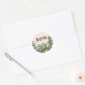 Monogram rustieke Waterverf bos berg bruiloft Ronde Sticker (Envelop)