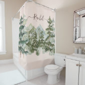 Monogram Rustieke Waterverf Bos en berg Douchegordijn (In situ)