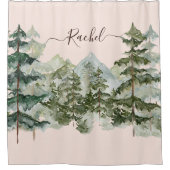 Monogram Rustieke Waterverf Bos en berg Douchegordijn (Voorkant)