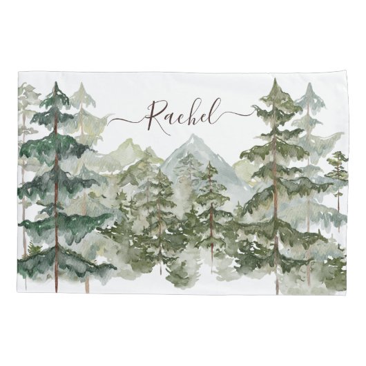 Monogram Rustieke Waterverf Bos en berg Kussensloop (Achterkant)