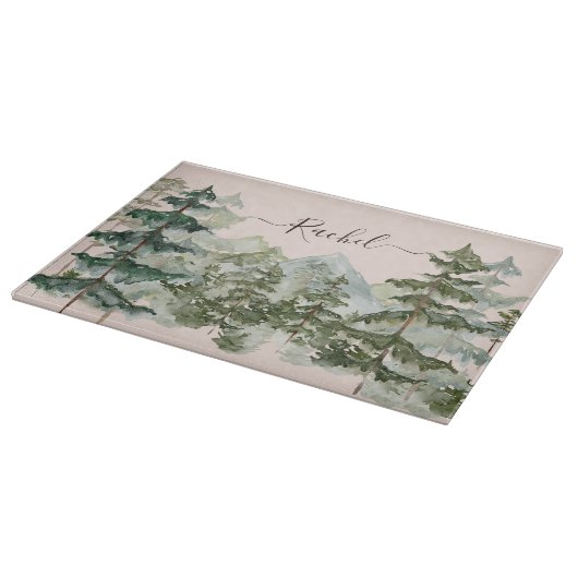 Monogram Rustieke Waterverf Bos en berg Snijplank (Hoek)