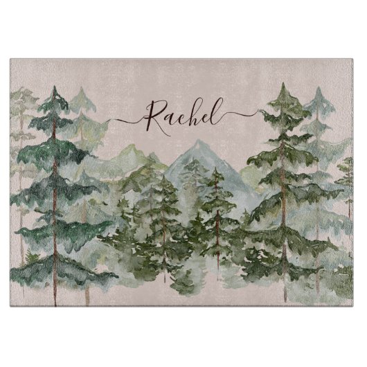 Monogram Rustieke Waterverf Bos en berg Snijplank (Voorkant)